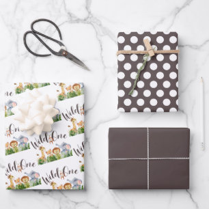 Cute Safari Watercolor Birthday Wrapping Paper Sheet