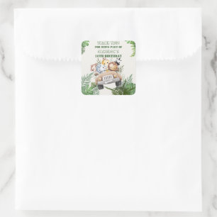Cute Safari Wild Jungle Animal Party Favour Square Sticker