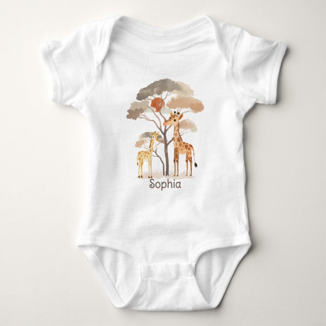 Cute Safari with Giraffes Neutral Baby Bodysuit (Front)