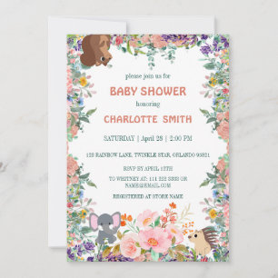 cute safari zoo animals jungle floral baby shower invitation