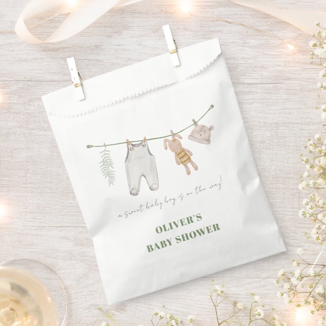 Cute Sage Green Boho Boy Clothes Baby Shower  Favour Bags (Clipped)
