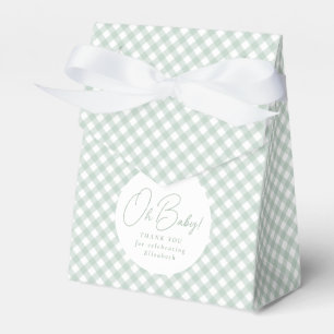 Cute sage green gingham neutral baby shower favour box
