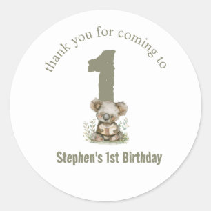  Cute Sage Green Koala Bear 1st Birthday Party  Classic Round Sticker