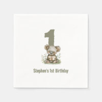  Cute Sage Green Koala Bear 1st Birthday Party 