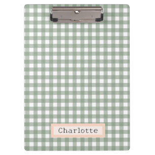 Cute Sage Green Plaid Personalised  Clipboard