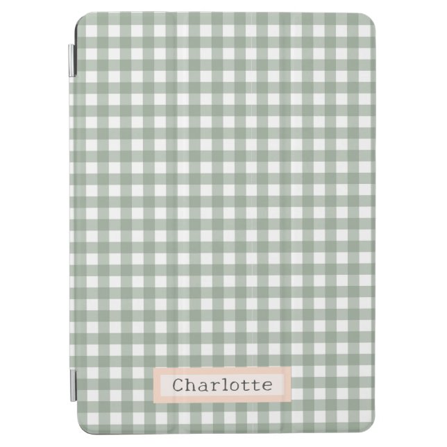 Cute Sage Green Plaid Personalised  iPad Air Cover (Front)