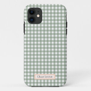 Cute Sage Green Plaid Personalized  Case-Mate iPhone Case