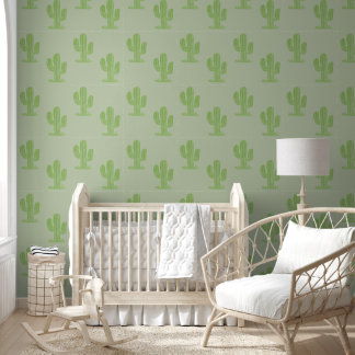 Cute sage green saguaro cactus nursery wallpaper