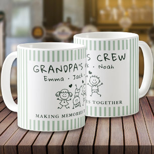 Cute Sage Green Stripe Grandpa Crew Custom Names Coffee Mug