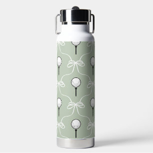 Cute Sage Green White Bow Golf Pattern Water Bottle