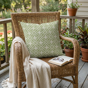 Cute Sage Green White Chic Retro Arabic Pattern Cushion