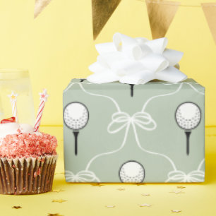 Cute Sage White Bow Golf Pattern Wrapping Paper