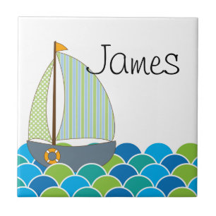 Cute Sailboat Name Tile