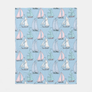 Cute Sailboat Pattern 1 2 Fleece Blanket