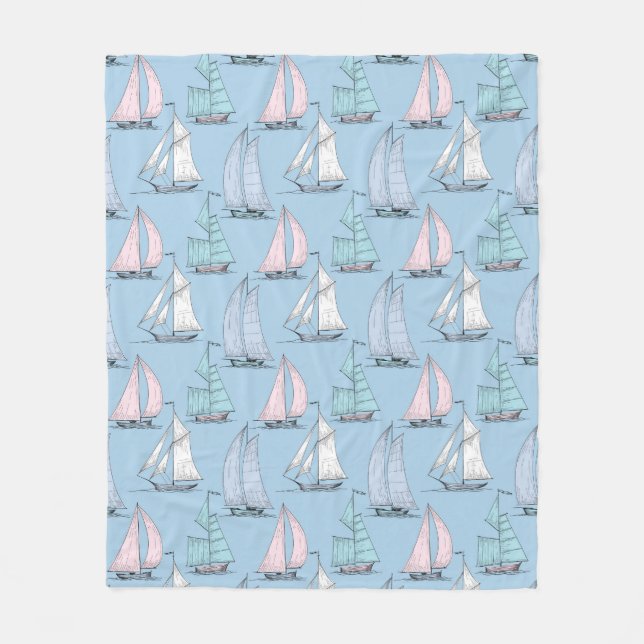 Cute Sailboat Pattern 1 2 Fleece Blanket (Front)