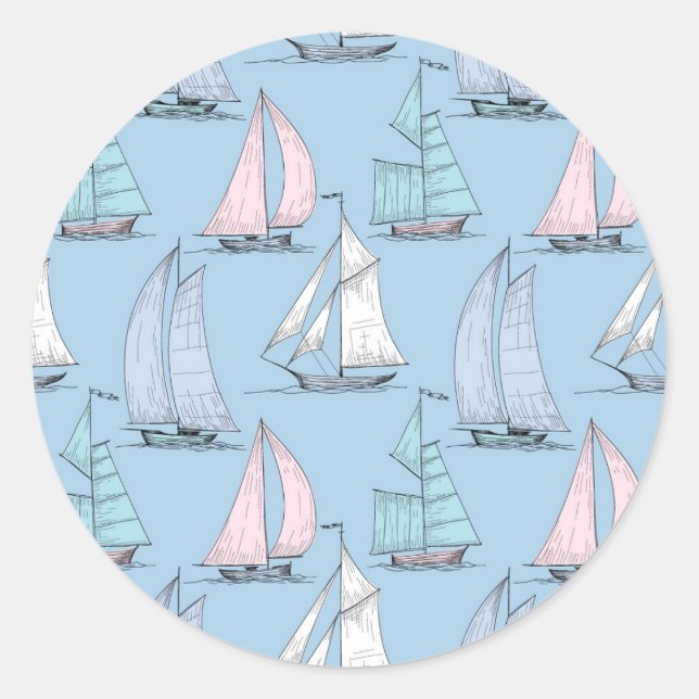 Cute Sailboat Pattern 1 Classic Round Sticker (Front)