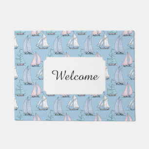 Cute Sailboat Pattern   Add Your Text Doormat