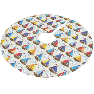 Cute Sailboat Pattern Brushed Polyester Tree Skirt