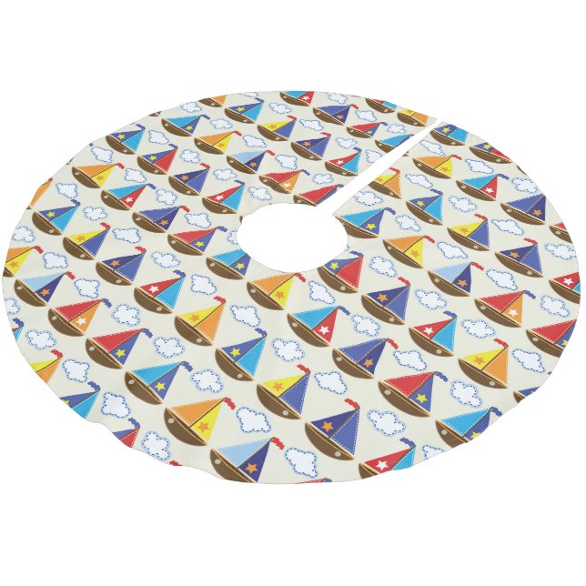 Cute Sailboat Pattern Brushed Polyester Tree Skirt (Angled)