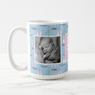 Cute Sailboat Pattern LOVE with Photos Coffee Mug