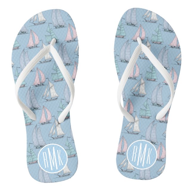 Cute Sailboat Pattern | Monogram Jandals (Footbed)