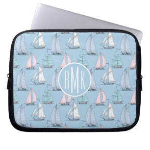Cute Sailboat Pattern Monogram Laptop Sleeve