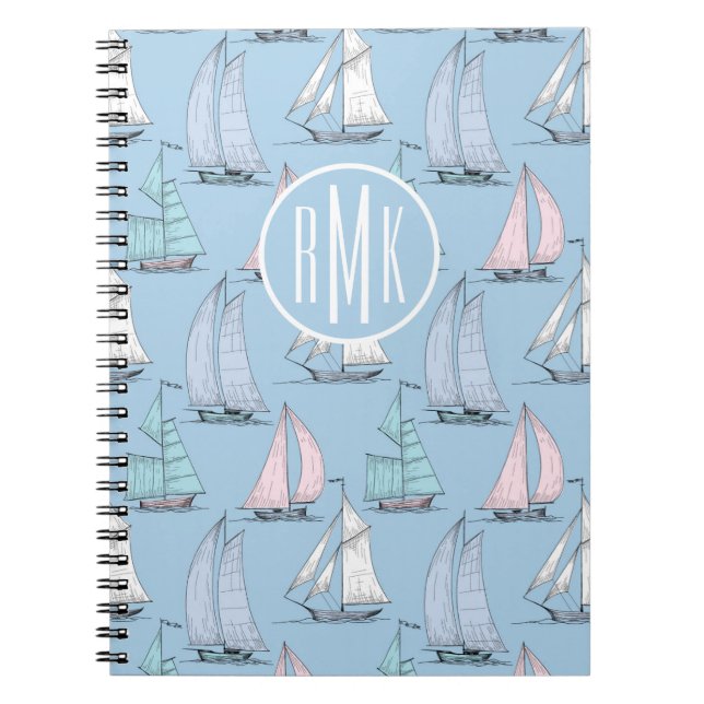 Cute Sailboat Pattern | Monogram Notebook (Front)