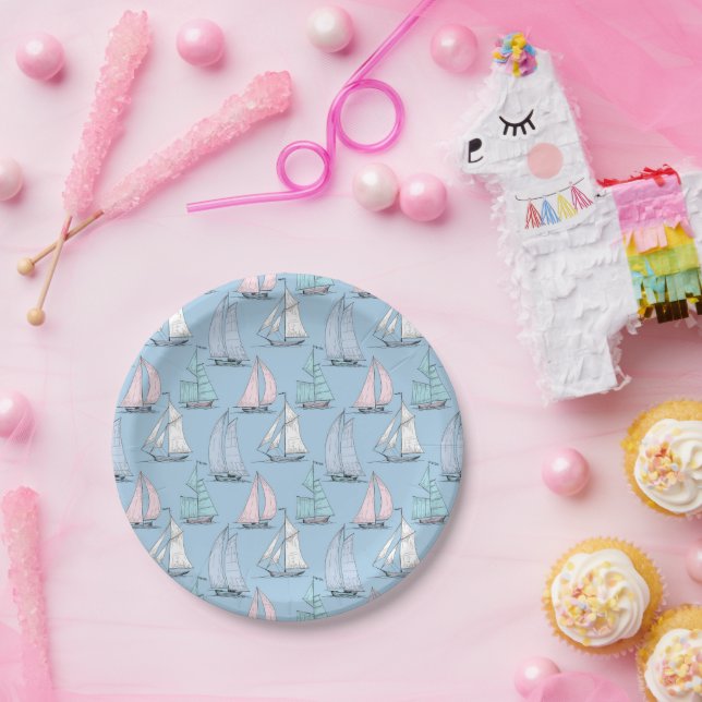 Cute Sailboat Pattern Paper Plate (Party)