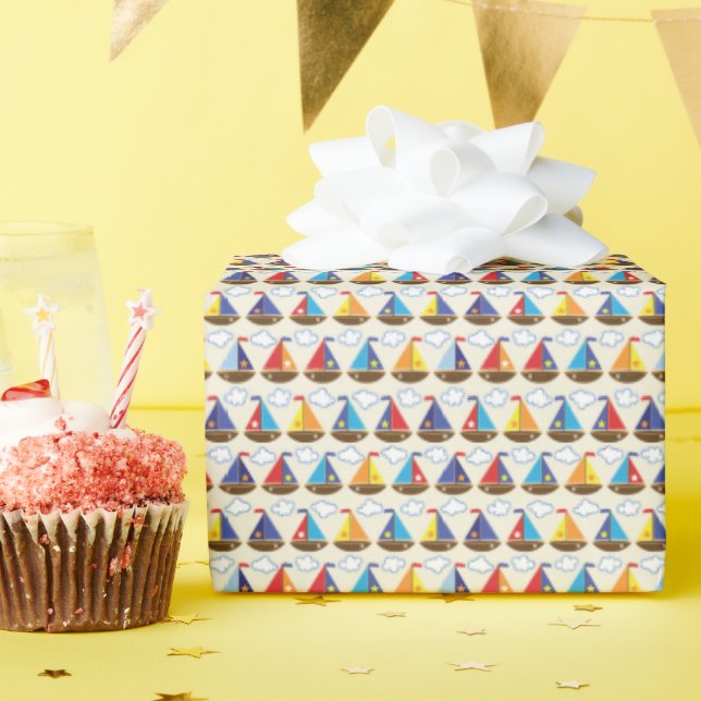 Cute Sailboat Pattern Wrapping Paper (Birthday Party)