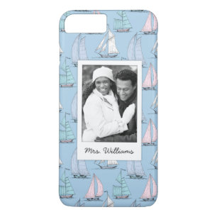 Cute Sailboat Pattern   Your Photo & Name Case-Mate iPhone Case