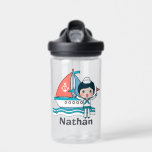 Cute Sailor and Boat Personalised Water Bottle<br><div class="desc">Cute nautical themed water bottle.</div>