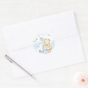 Cute sailor bear baby shower classic round sticker