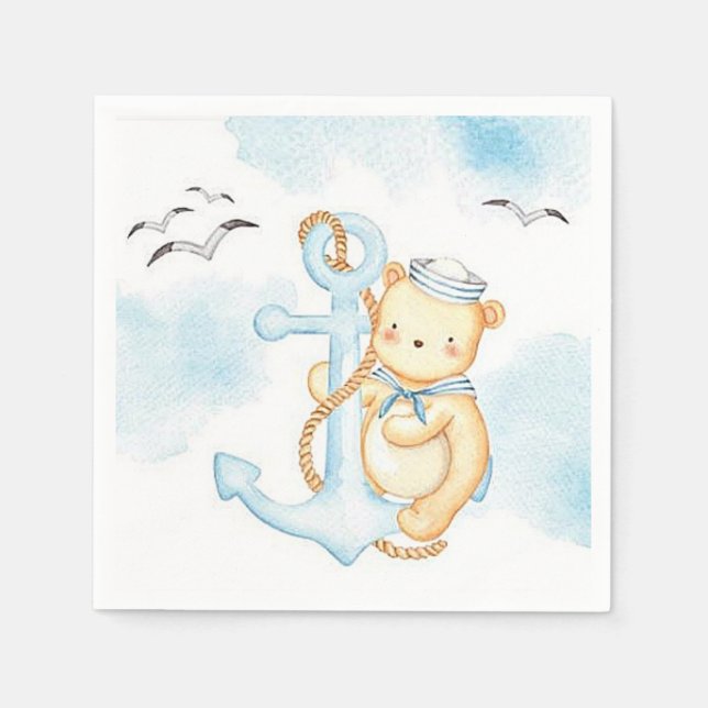 Cute sailor bear baby shower  napkins (Front)