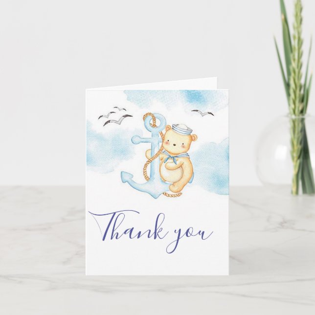 Cute sailor bear baby shower  thank you card (Front)