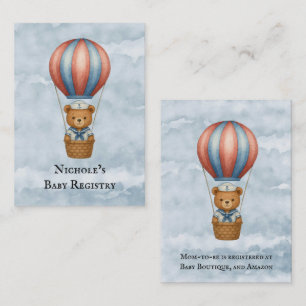 Cute Sailor Bear Hot Air Balloon Boy Baby Registry Enclosure Card