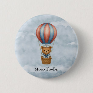 Cute Sailor Bear Hot Air Balloon Boy Baby Shower 6 Cm Round Badge