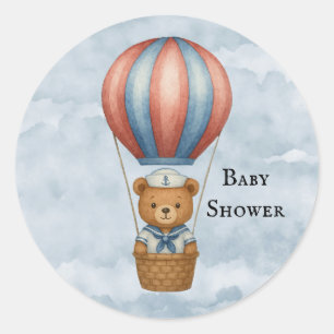 Cute Sailor Bear Hot Air Balloon Boy Baby Shower Classic Round Sticker