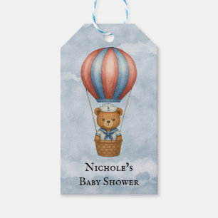 Cute Sailor Bear Hot Air Balloon Boy Baby Shower Gift Tags