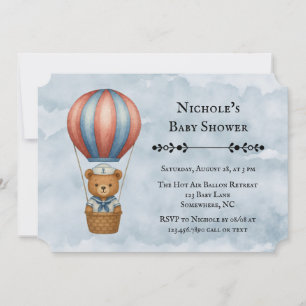Cute Sailor Bear Hot Air Balloon Boy Baby Shower Invitation