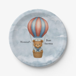 Cute Sailor Bear Hot Air Balloon Boy Baby Shower Paper Plate