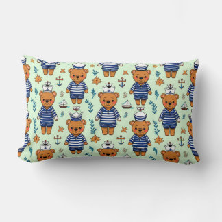 Cute Sailor Bear Pattern With Navy Stripes Lumbar Cushion