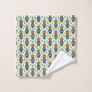 Cute Sailor Bear Pattern With Navy Stripes Wash Cloth