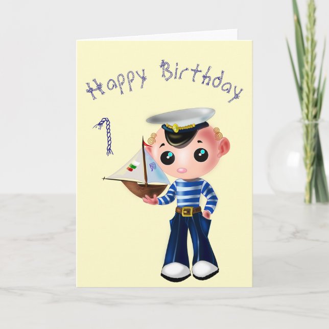 Cute Sailor Boy Birthday Card with Custom Text (Front)