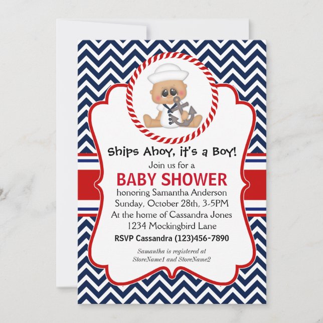 Cute Sailor Boy Nautical Baby Shower Invitation (Front)