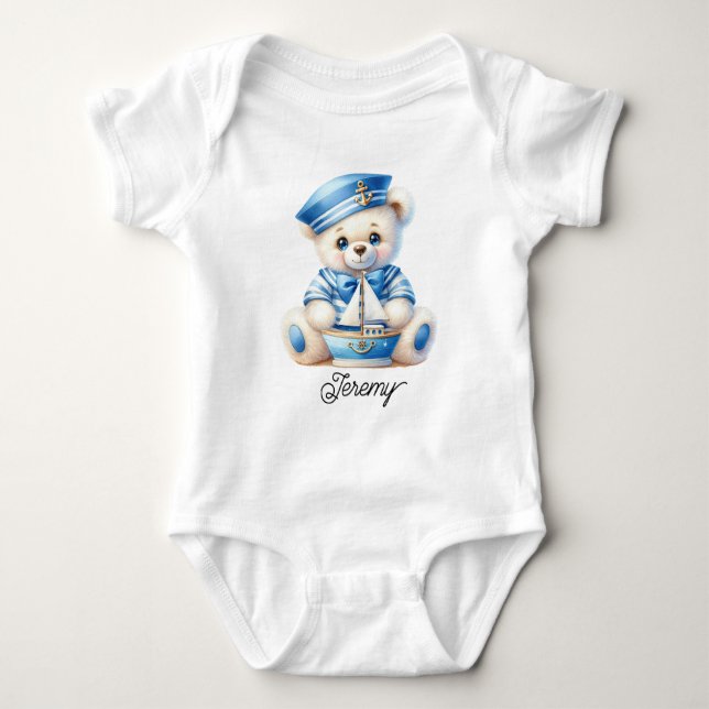 Cute Sailor Teddy Bear Baby Bodysuit (Front)