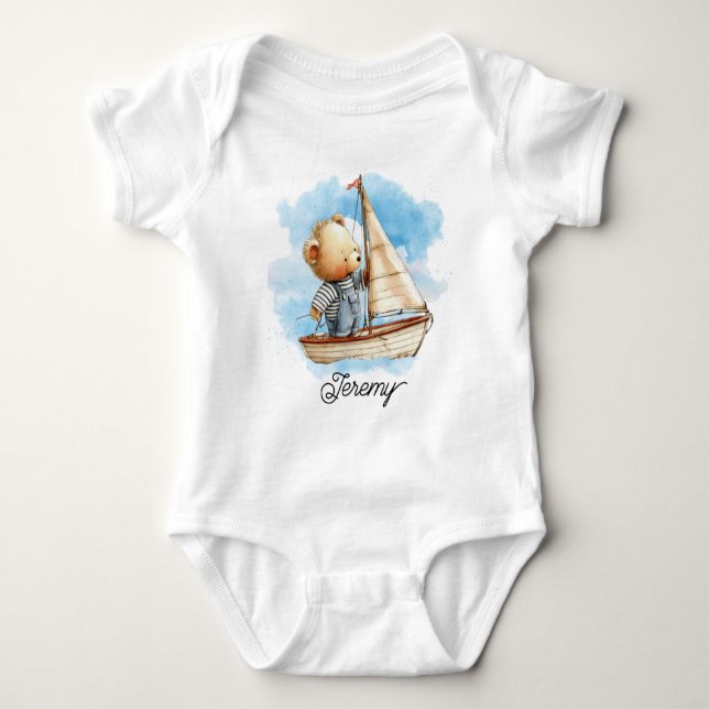 Cute Sailor Teddy Bear Baby Bodysuit (Front)