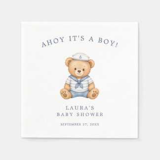 Cute Sailor Teddy Bear Nautical Baby Boy Shower Napkin