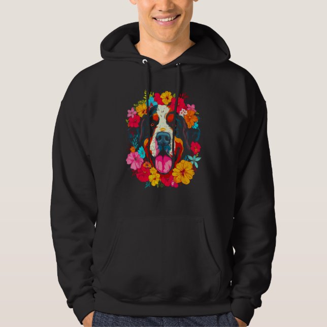Cute Saint Bernard Dog Flower Hoodie (Front)
