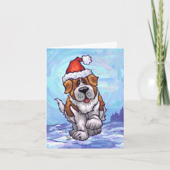 Cute Saint Bernard Dog Holiday Card (Front)