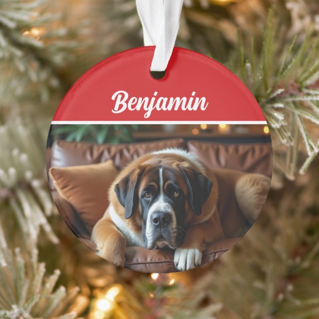 Cute Saint Bernard Dog Holiday Christmas Photo Ornament (Tree)